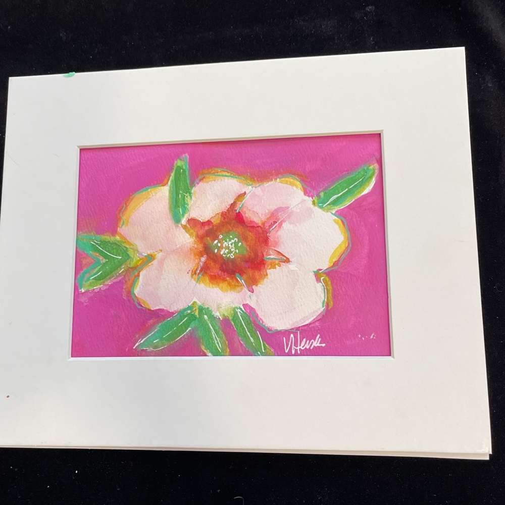 Pink Summer Flower “On Fuscia ” An Original Watercolor Painting Matted 5"x7"